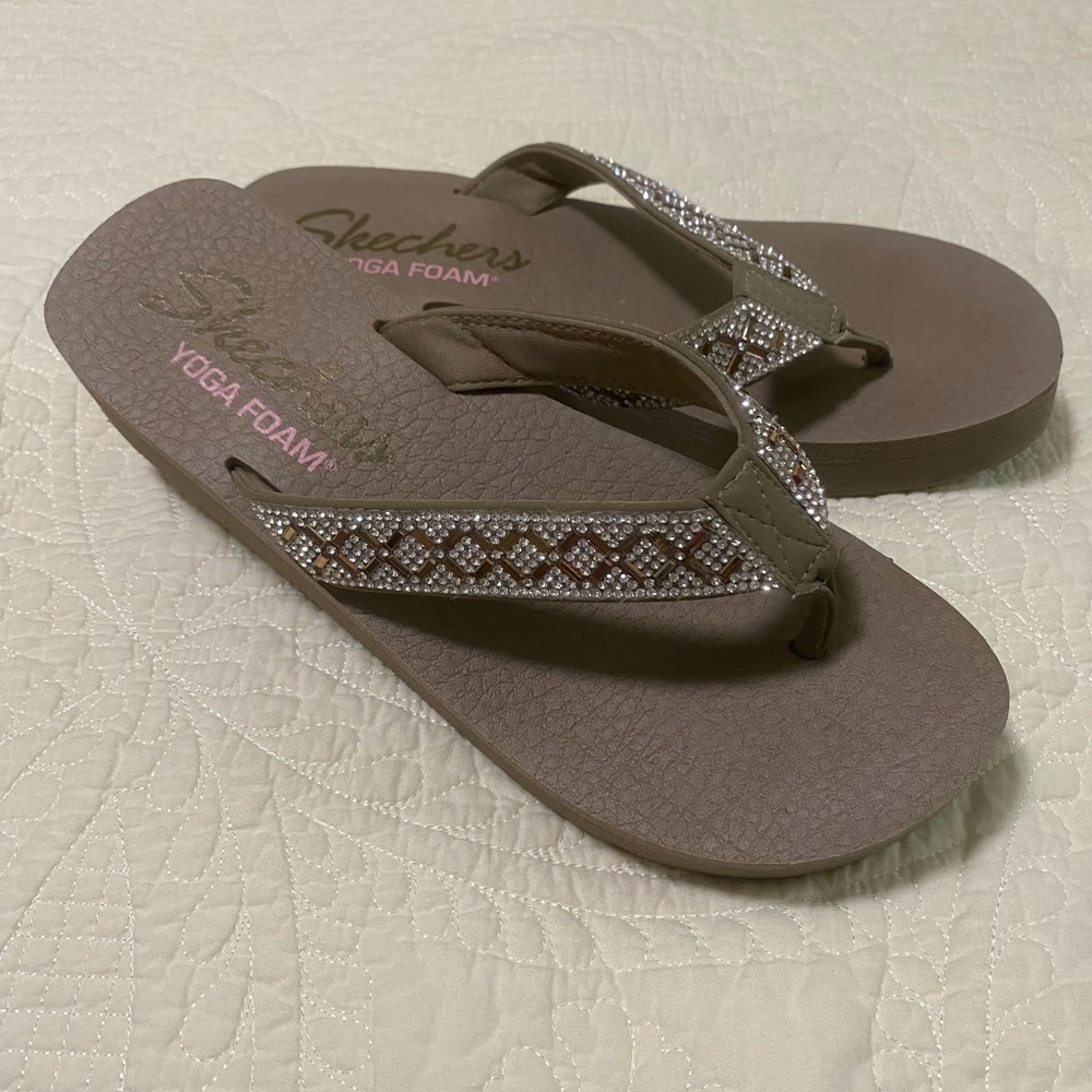 Skechers Women's Brown Sandals with Rhinestone Accents